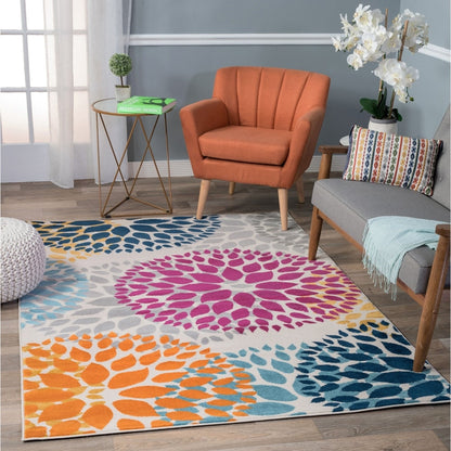 Tapis moderne à motifs floraux circulaires de la World Rug Gallery