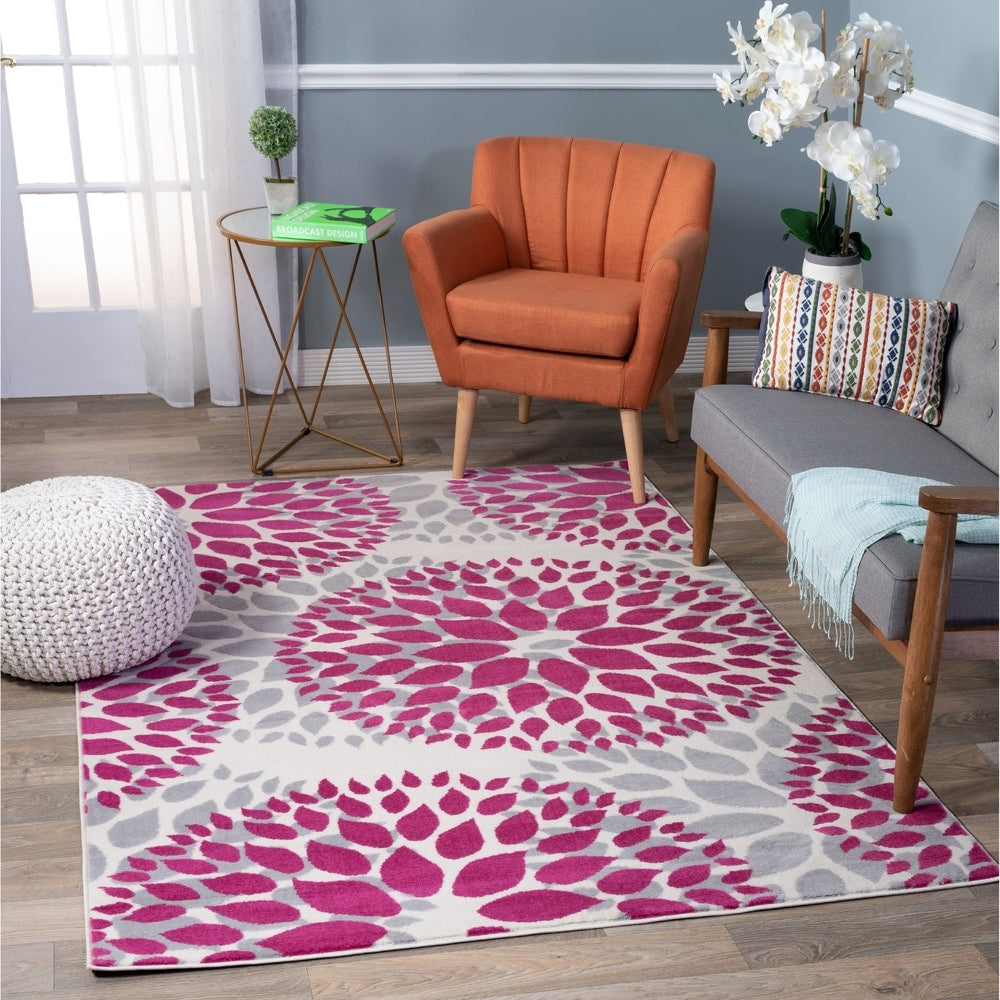Tapis moderne à motifs floraux circulaires de la World Rug Gallery