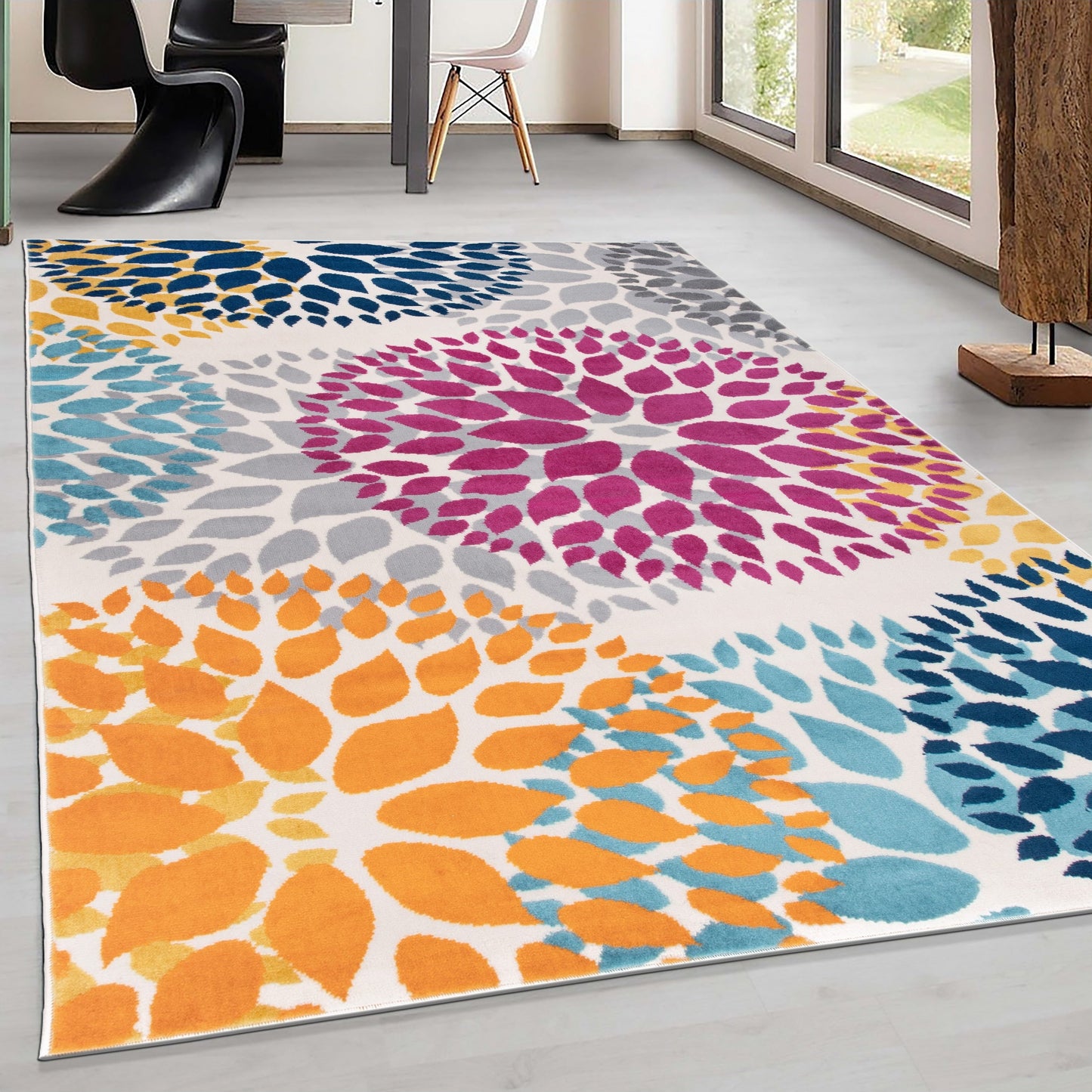 Tapis moderne à motifs floraux circulaires de la World Rug Gallery