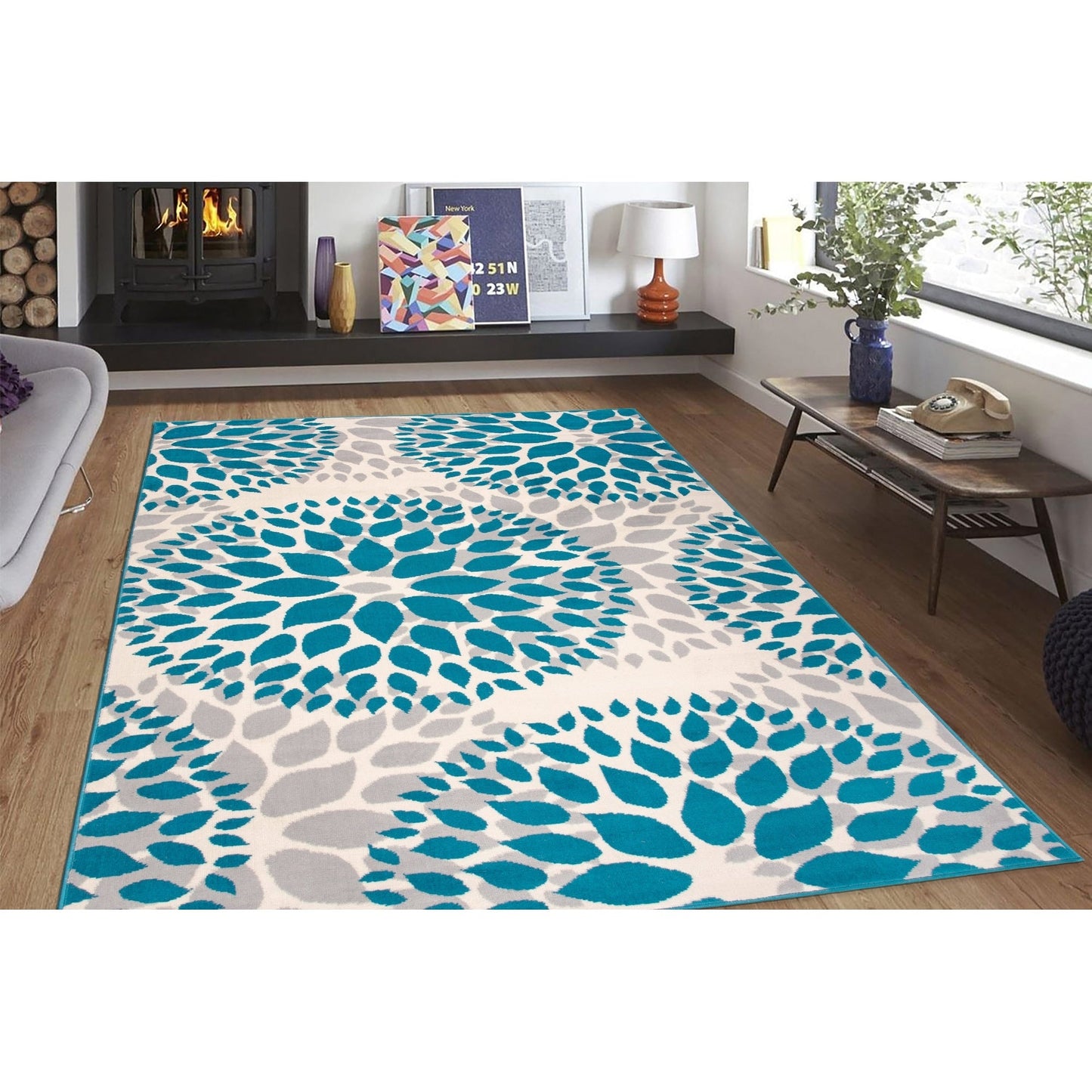 Tapis moderne à motifs floraux circulaires de la World Rug Gallery