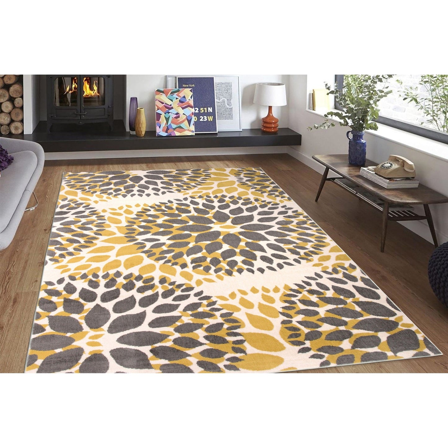 Tapis moderne à motifs floraux circulaires de la World Rug Gallery