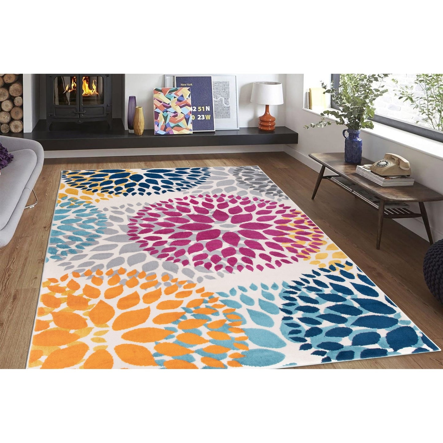 Tapis moderne à motifs floraux circulaires de la World Rug Gallery