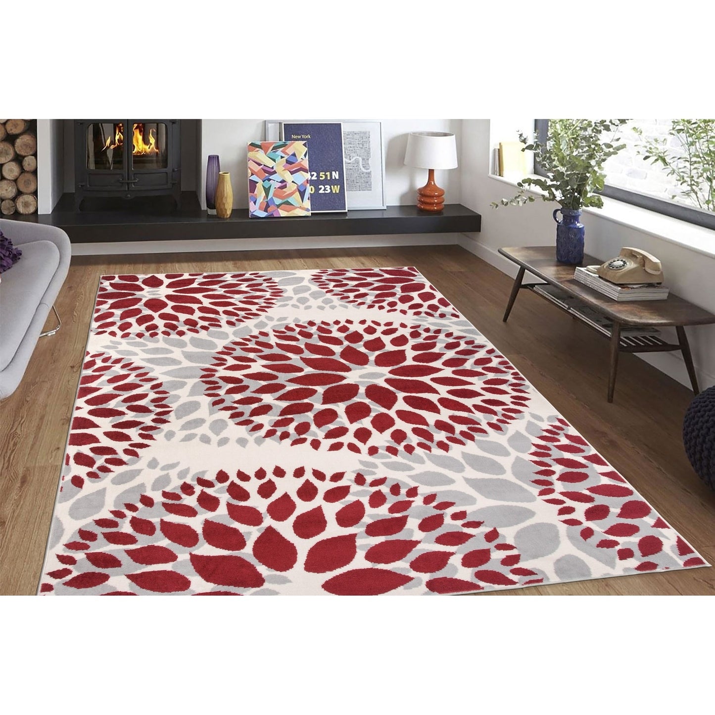 Tapis moderne à motifs floraux circulaires de la World Rug Gallery