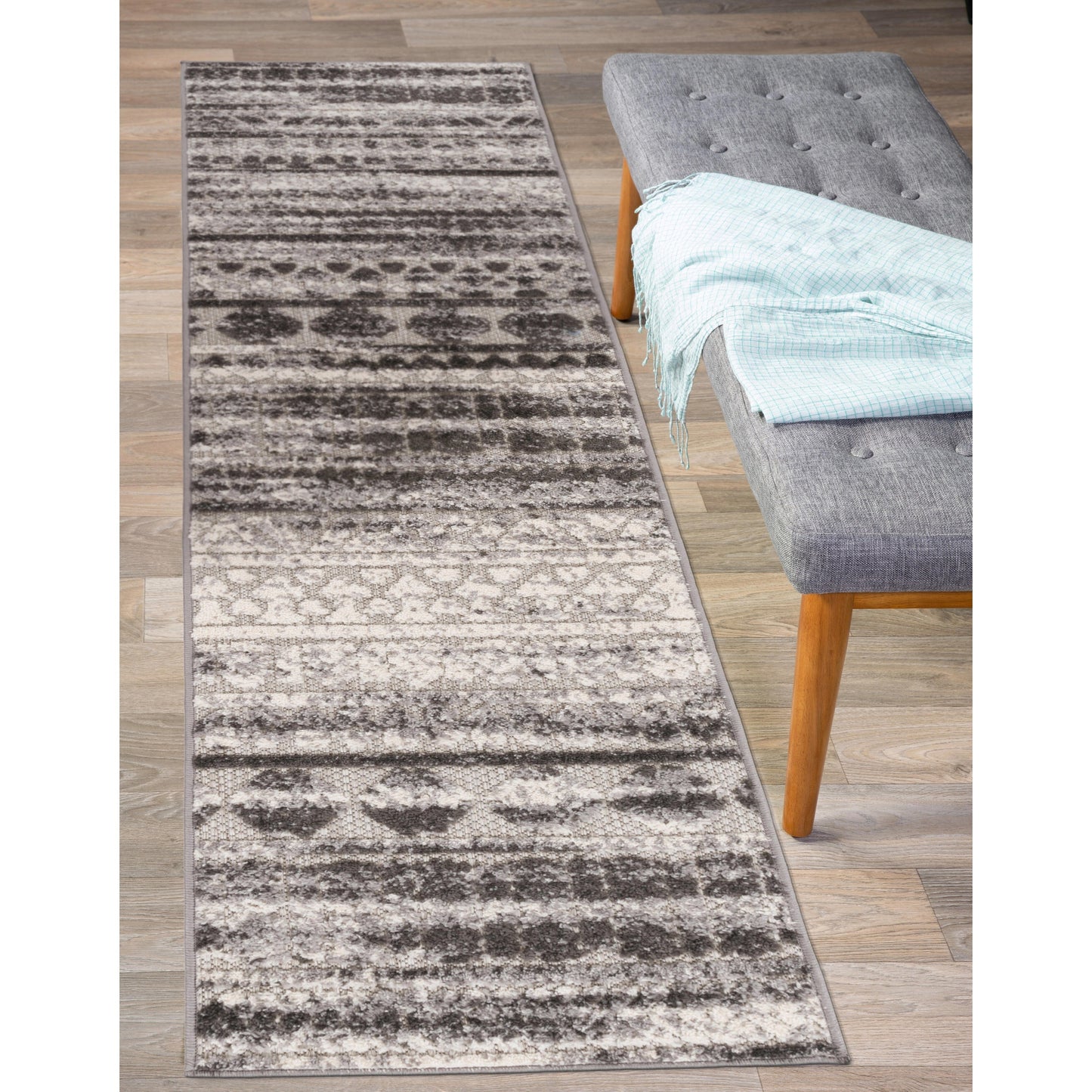 Tapis d'intérieur/extérieur géométrique délavé à rayures modernes de la World Rug Gallery