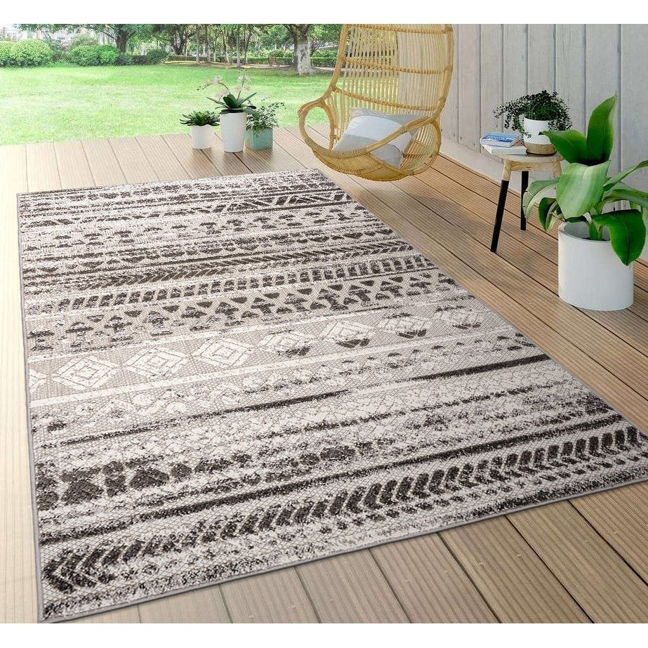 Tapis d'intérieur/extérieur géométrique délavé à rayures modernes de la World Rug Gallery
