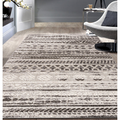 Tapis d'intérieur/extérieur géométrique délavé à rayures modernes de la World Rug Gallery