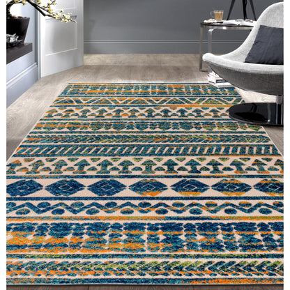 Tapis d'intérieur/extérieur géométrique délavé à rayures modernes de la World Rug Gallery