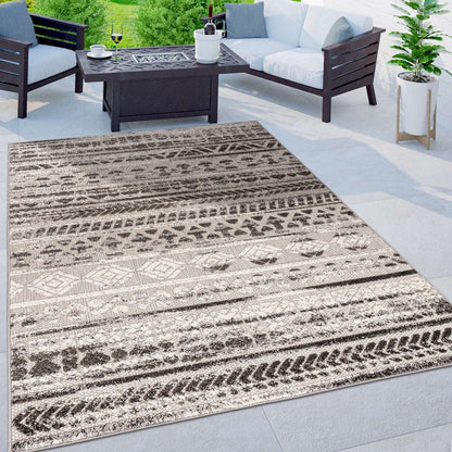 Tapis d'intérieur/extérieur géométrique délavé à rayures modernes de la World Rug Gallery