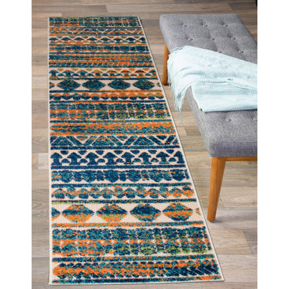 Tapis d'intérieur/extérieur géométrique délavé à rayures modernes de la World Rug Gallery