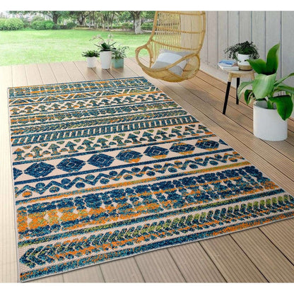 Tapis d'intérieur/extérieur géométrique délavé à rayures modernes de la World Rug Gallery