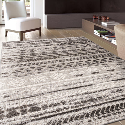 Tapis d'intérieur/extérieur géométrique délavé à rayures modernes de la World Rug Gallery