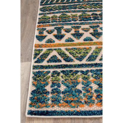 Tapis d'intérieur/extérieur géométrique délavé à rayures modernes de la World Rug Gallery