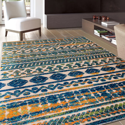 Tapis d'intérieur/extérieur géométrique délavé à rayures modernes de la World Rug Gallery