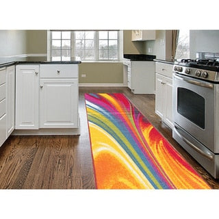 Tapis antidérapant multicolore à vagues contemporaines modernes de la World Rug Gallery
