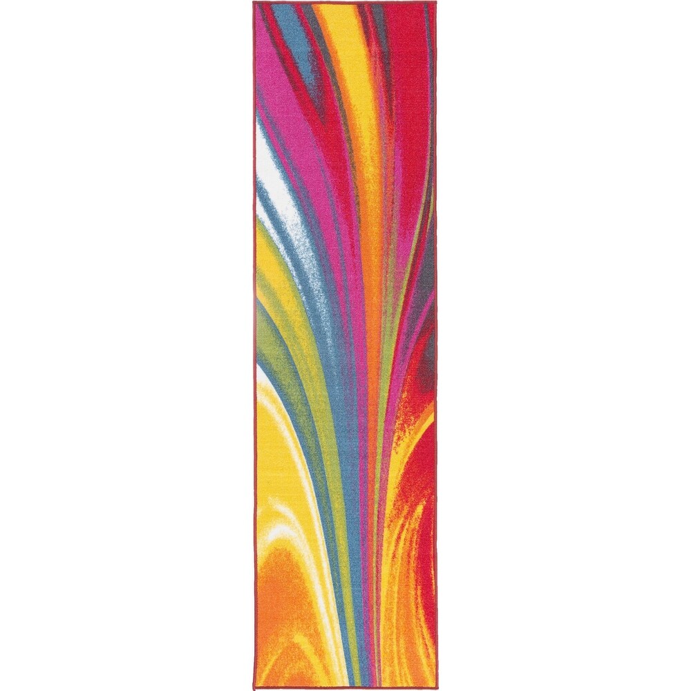 Tapis antidérapant multicolore à vagues contemporaines modernes de la World Rug Gallery