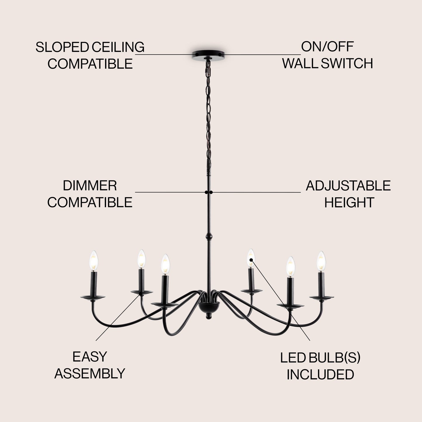 Lustre LED en fer à 6 lumières, 34,75 $, par JONATHAN Y
