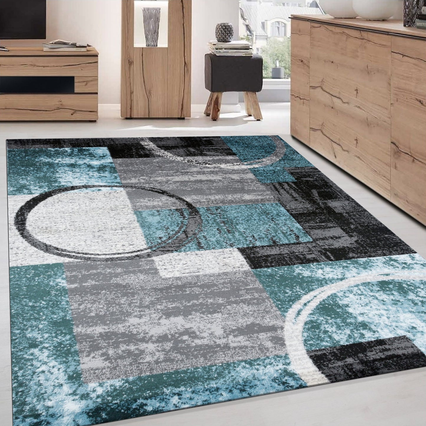 Tapis circulaire abstrait en polypropylène fabriqué à la machine, de la World Rug Gallery