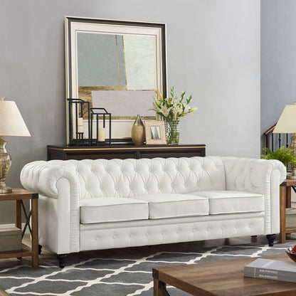 Canapé élégant combiné : canapé Chesterfield avec accoudoirs roulés et accoudoirs évasés capitonnés à boutons, canapé en microfibre pour petits espaces