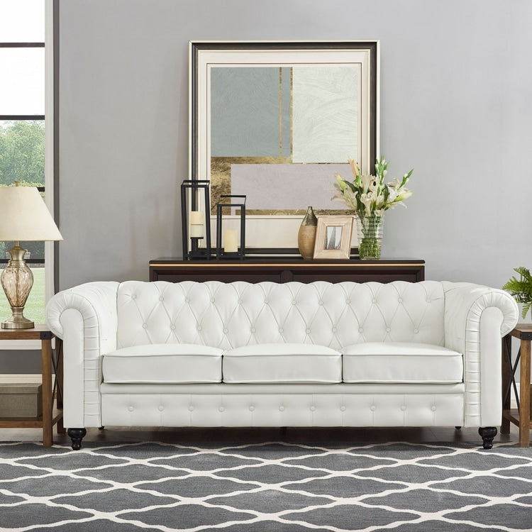 Canapé élégant combiné : canapé Chesterfield avec accoudoirs roulés et accoudoirs évasés capitonnés à boutons, canapé en microfibre pour petits espaces
