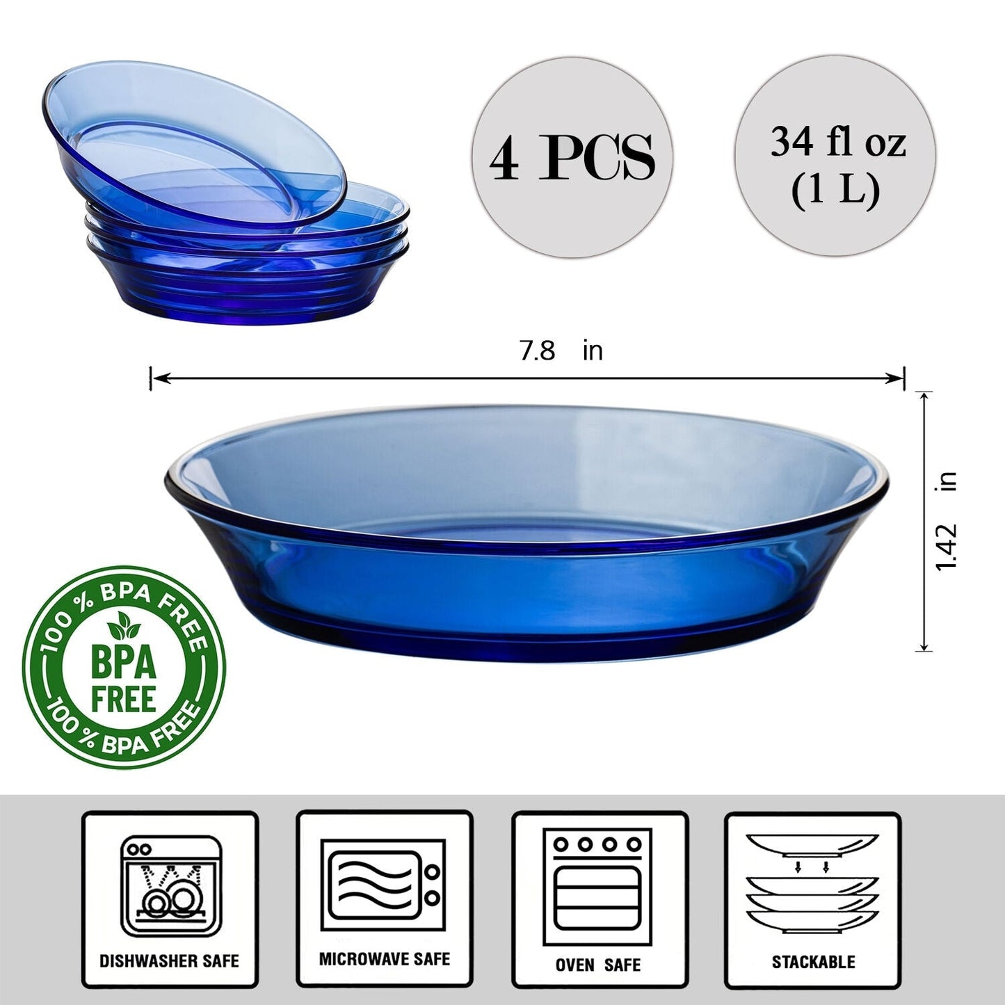 Ensemble de 4 bols à pâtes et à salade en verre borosilicaté STP Goods
