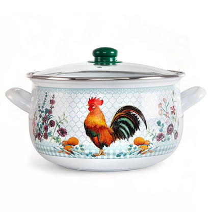 Cocotte profonde émaillée Golden Rooster Belly de STP Goods avec couvercle en verre