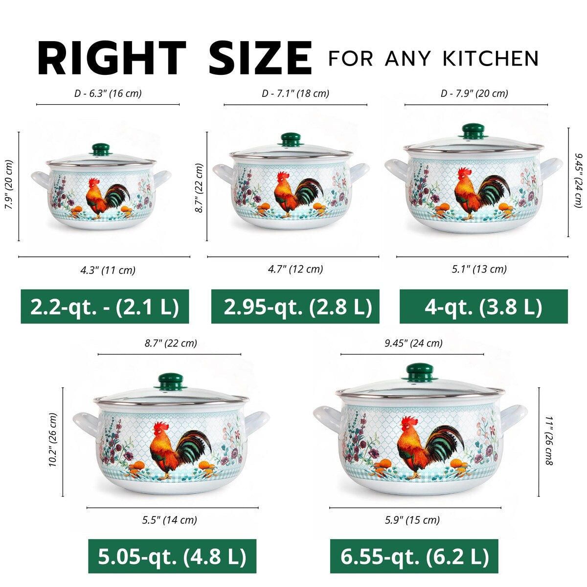 Cocotte profonde émaillée Golden Rooster Belly de STP Goods avec couvercle en verre