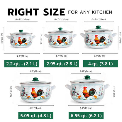 Cocotte profonde émaillée Golden Rooster Belly de STP Goods avec couvercle en verre