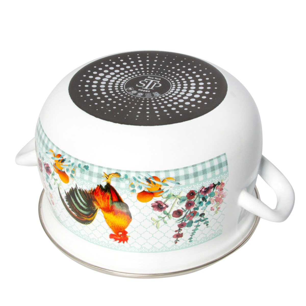 Cocotte profonde émaillée Golden Rooster Belly de STP Goods avec couvercle en verre