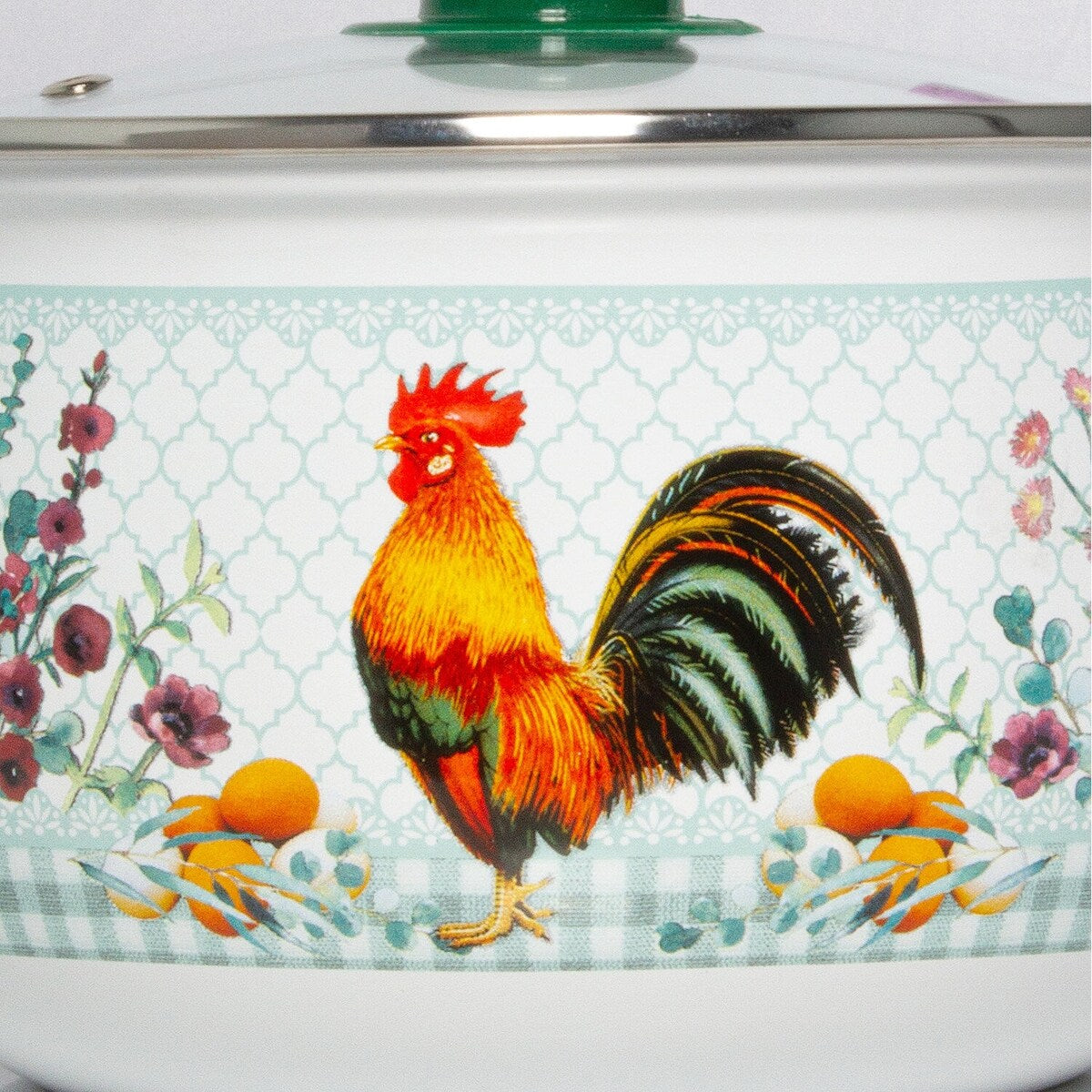 Cocotte profonde émaillée Golden Rooster Belly de STP Goods avec couvercle en verre