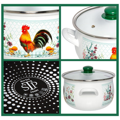 Cocotte profonde émaillée Golden Rooster Belly de STP Goods avec couvercle en verre