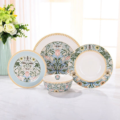 Service de table en porcelaine fine Morris Garden de STP Goods, 24 pièces pour 6 personnes