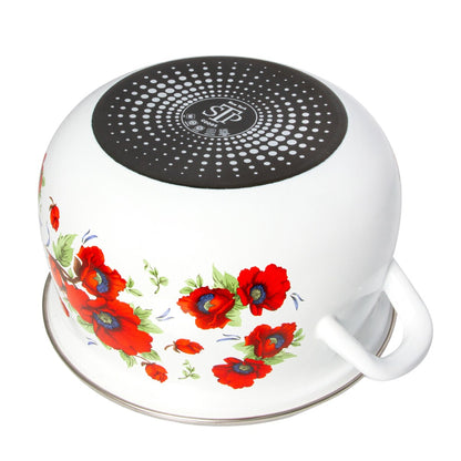 Cocotte profonde en acier émaillé Poppies Belly de STP Goods avec couvercle en verre