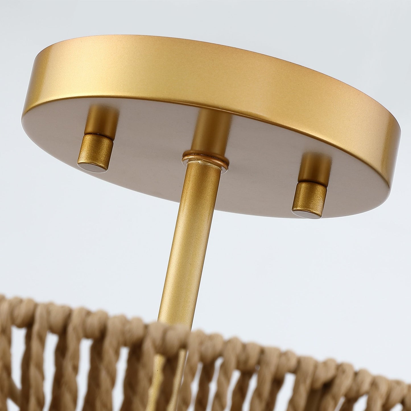 Plafonnier semi-encastré Silvia à 2 lumières en corde tressée de style bohème - 40,6 cm de largeur
