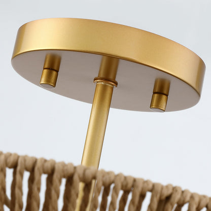 Plafonnier semi-encastré Silvia à 2 lumières en corde tressée de style bohème - 40,6 cm de largeur