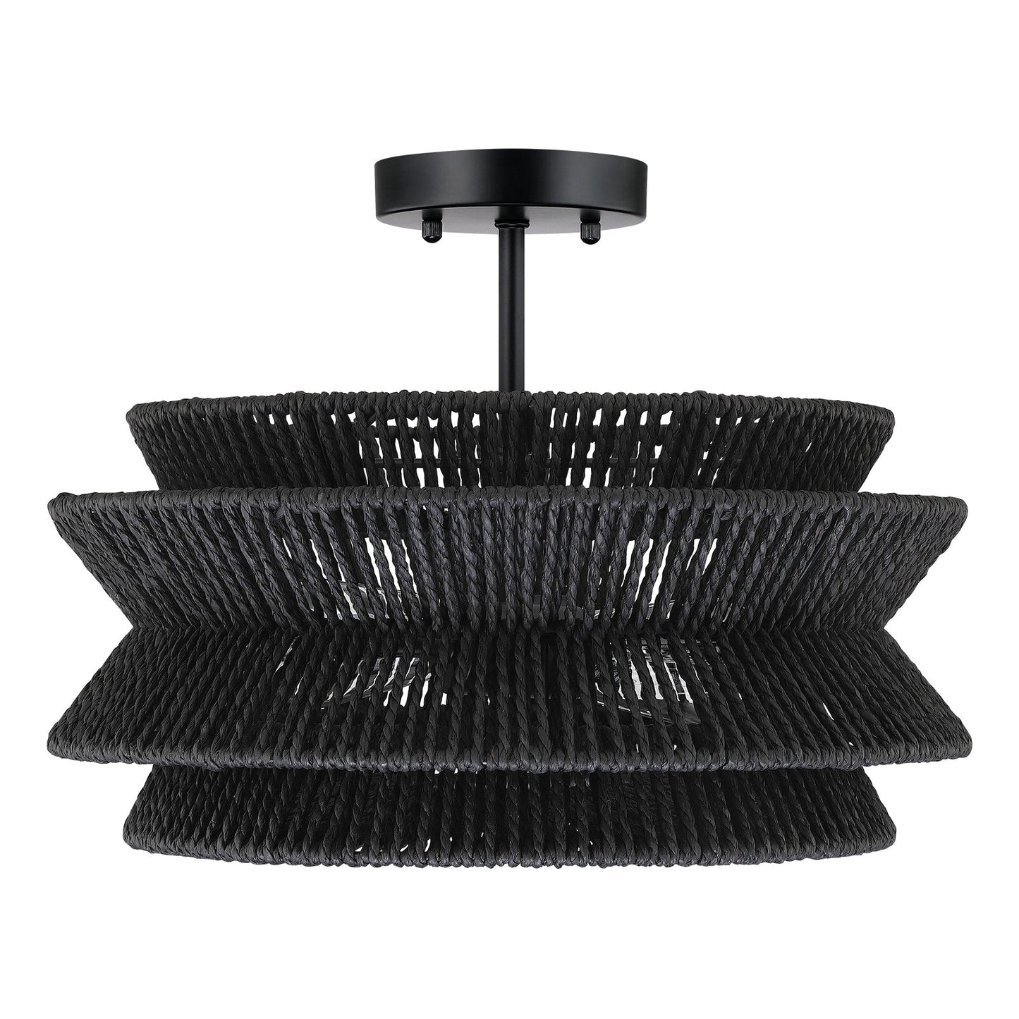 Plafonnier semi-encastré Silvia à 2 lumières en corde tressée de style bohème - 40,6 cm de largeur