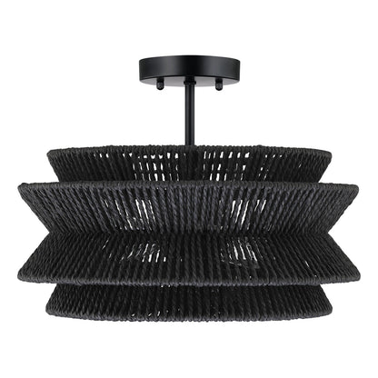 Plafonnier semi-encastré Silvia à 2 lumières en corde tressée de style bohème - 40,6 cm de largeur