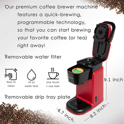 Cafetière à une tasse, machine à café individuelle, compatible avec KCup, fonction One Touch, grise