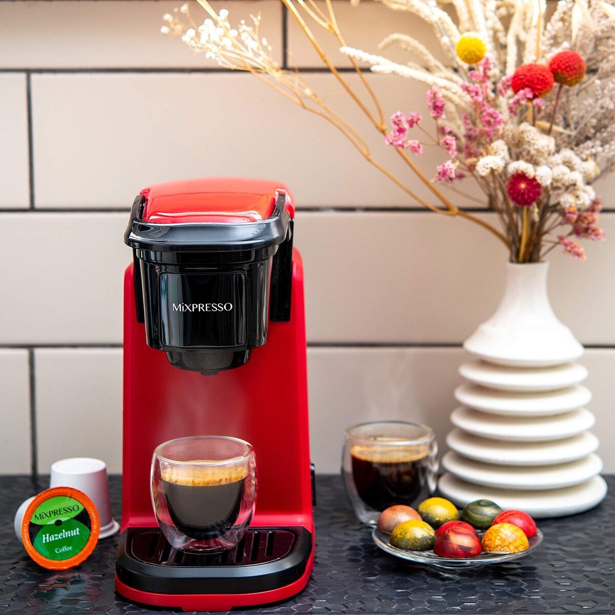 Cafetière à une tasse, machine à café individuelle, compatible avec KCup, fonction One Touch, grise