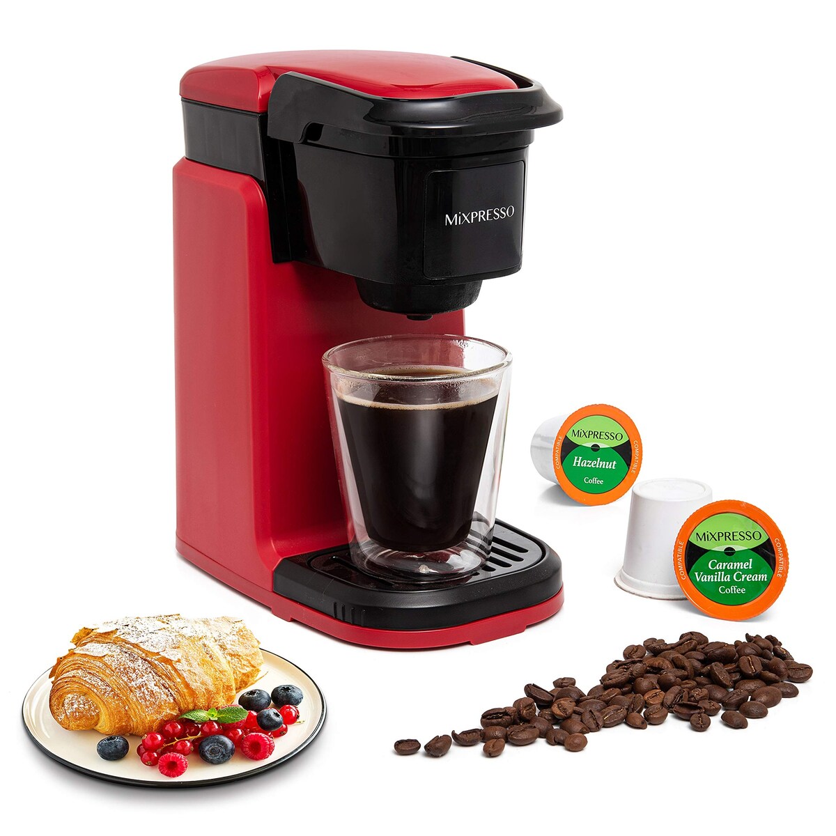 Cafetière à une tasse, machine à café individuelle, compatible avec KCup, fonction One Touch, grise