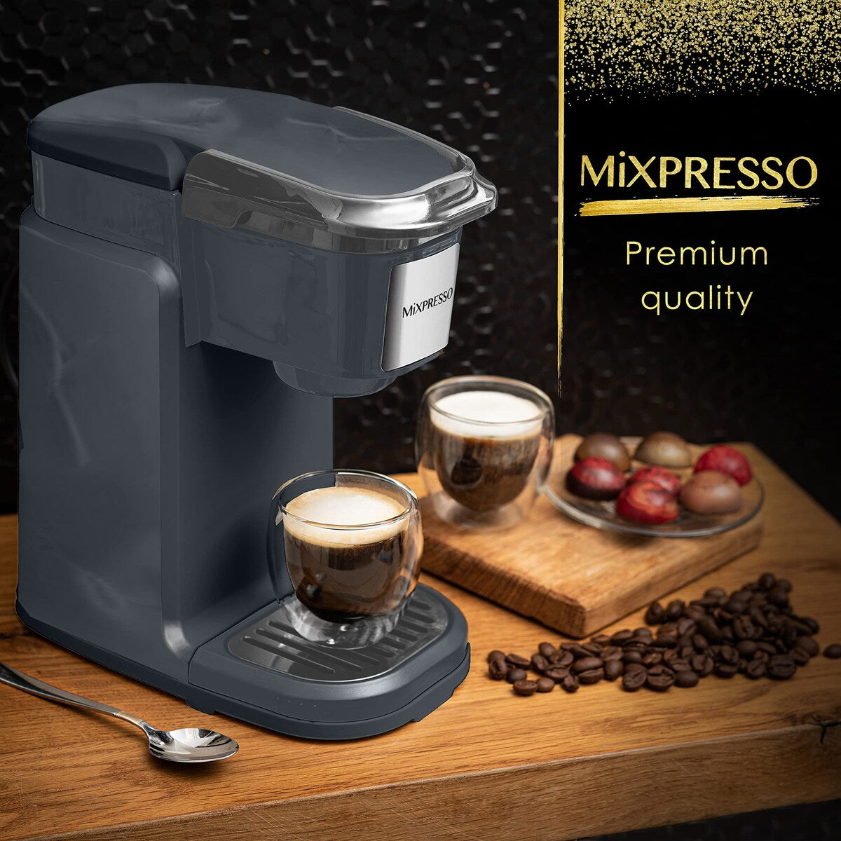 Cafetière à une tasse, machine à café individuelle, compatible avec KCup, fonction One Touch, grise