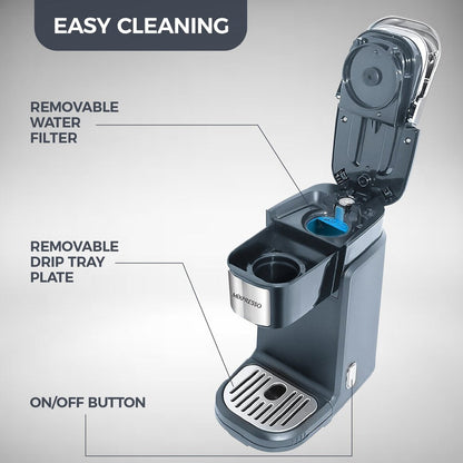 Cafetière à une tasse, machine à café individuelle, compatible avec KCup, fonction One Touch, grise