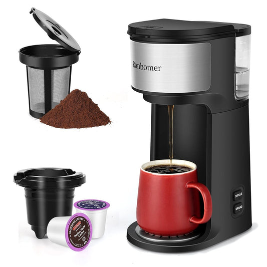 Cafetière à portion individuelle, machine à café K Cup et moulue 2 en 1, tailles d'infusion de 6 à 14 oz, mini cafetière une tasse