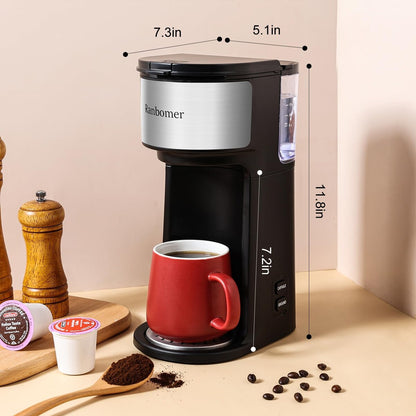 Cafetière à portion individuelle, machine à café K Cup et moulue 2 en 1, tailles d'infusion de 6 à 14 oz, mini cafetière une tasse