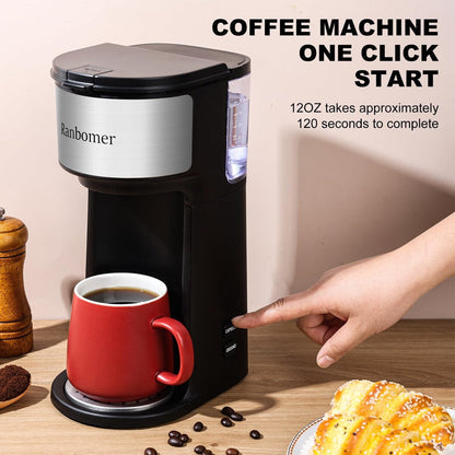 Cafetière à portion individuelle, machine à café K Cup et moulue 2 en 1, tailles d'infusion de 6 à 14 oz, mini cafetière une tasse