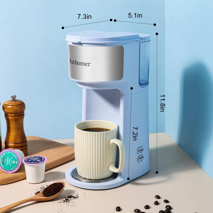 Cafetière à portion individuelle, machine à café K Cup et moulue 2 en 1, tailles d'infusion de 6 à 14 oz, mini cafetière une tasse
