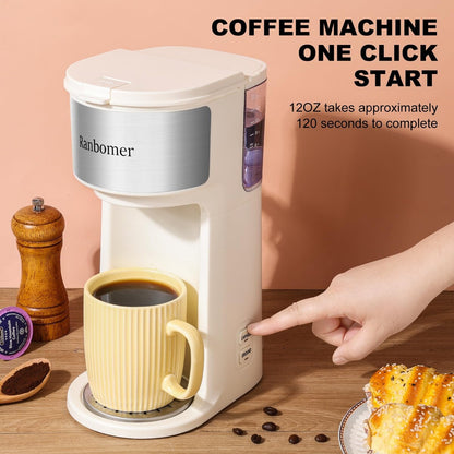 Cafetière à portion individuelle, machine à café K Cup et moulue 2 en 1, tailles d'infusion de 6 à 14 oz, mini cafetière une tasse