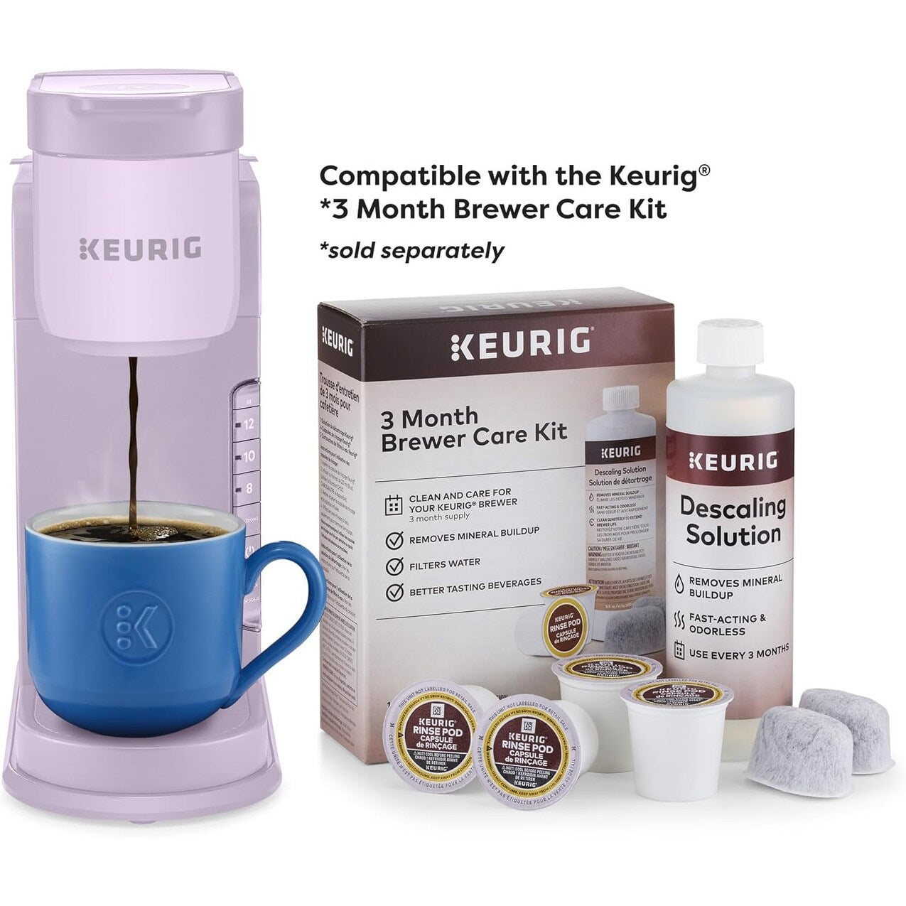 Cafetière K-Cup à dose unique, 3 tailles d'infusion, infusion forte, réservoir de 1,27 l, lavande