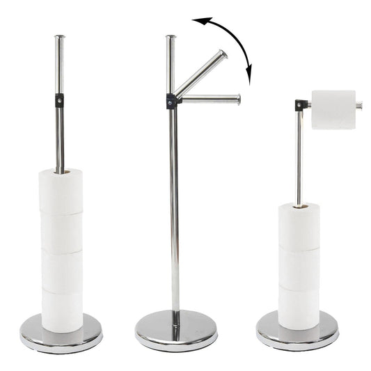 Porte-papier hygiénique élégant avec bras pliant et réserve, support compact en métal autoportant - Diamètre 8 pouces X 22 H