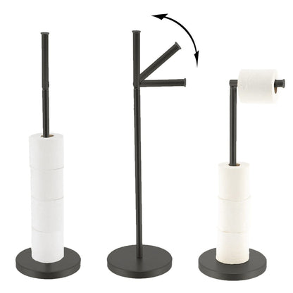 Porte-papier hygiénique élégant avec bras pliant et réserve, support compact en métal autoportant - Diamètre 8 pouces X 22 H