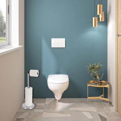 Porte-papier hygiénique élégant avec bras pliant et réserve, support compact en métal autoportant - Diamètre 8 pouces X 22 H